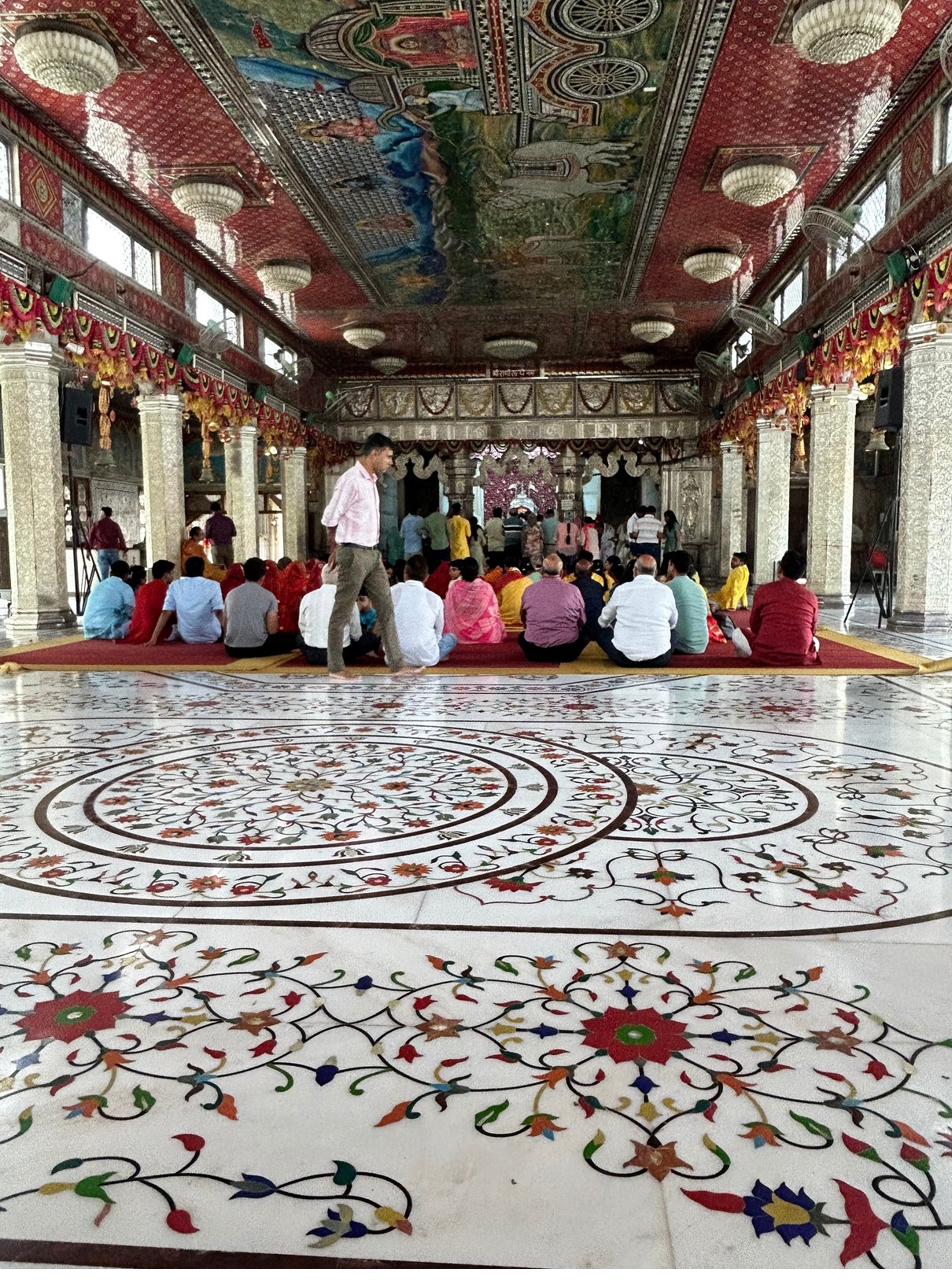 Krishna Temple interior - marble inlay floors and painted ceilings
